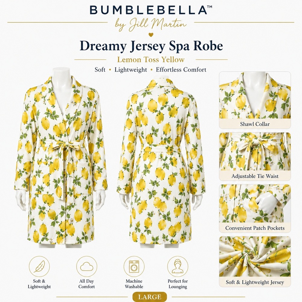 Bumblebella by Jill‎ Martin Women Missy Spa Robe Lemon Toss Yellow Jersey Large